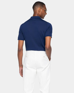 Maglia mezza manica Polo Zip tinta unita blu marino Cotone biologico e Seta Mulberry | Filatori