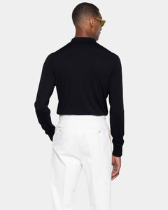 Maglia manica lunga Polo Zip tinta unita nera Cotone biologico e Seta Mulberry | Filatori