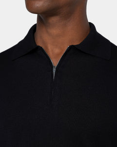 Maglia manica lunga Polo Zip tinta unita nera Cotone biologico e Seta Mulberry | Filatori