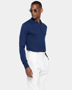 Blue Marine Long Sleeve Zip Polo Knitwear in Organic Cotton Mulberry Silk | Filatori