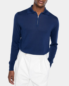 Blue Marine Long Sleeve Zip Polo Knitwear in Organic Cotton Mulberry Silk | Filatori