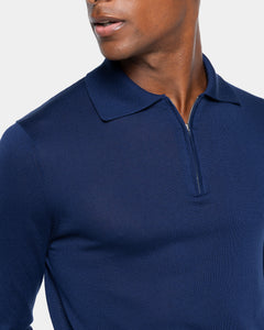 Blue Marine Long Sleeve Zip Polo Knitwear in Organic Cotton Mulberry Silk | Filatori
