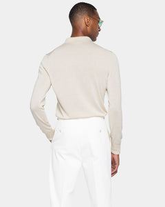 Maglia manica lunga Polo Zip tinta unita sabbia Cotone biologico e Seta Mulberry | Filatori