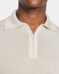 Maglia manica lunga Polo Zip tinta unita sabbia Cotone biologico e Seta Mulberry | Filatori