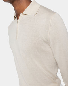 Maglia manica lunga Polo Zip tinta unita sabbia Cotone biologico e Seta Mulberry | Filatori