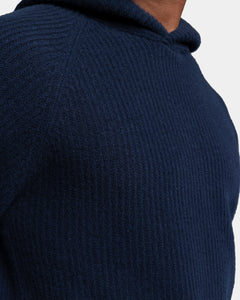 Blue Long Sleeve Hoodie in Super 100's Carded Wool | Filatori