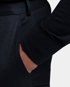 Black Long Sleeved Hoodie Knitwear in Extrafine Merino Wool and Silk | Filatori