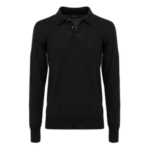 Black Long Sleeve Polo Shirt in Ultra-fine Merino wool Cashwool® | Filatori
