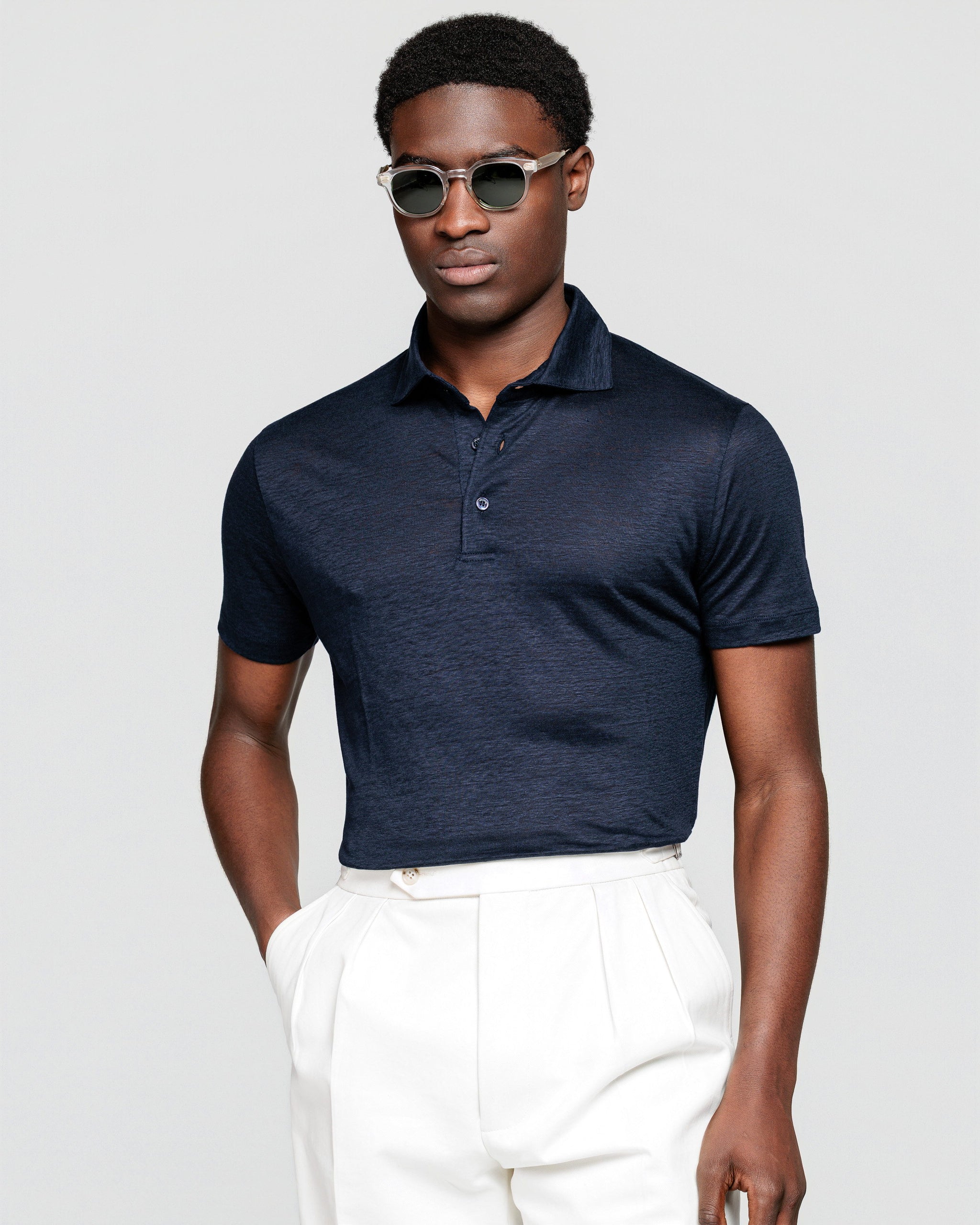 Polo Classica 3 bottoni manica corta tinta unita Blu 100% Masters of Linen | Filatori