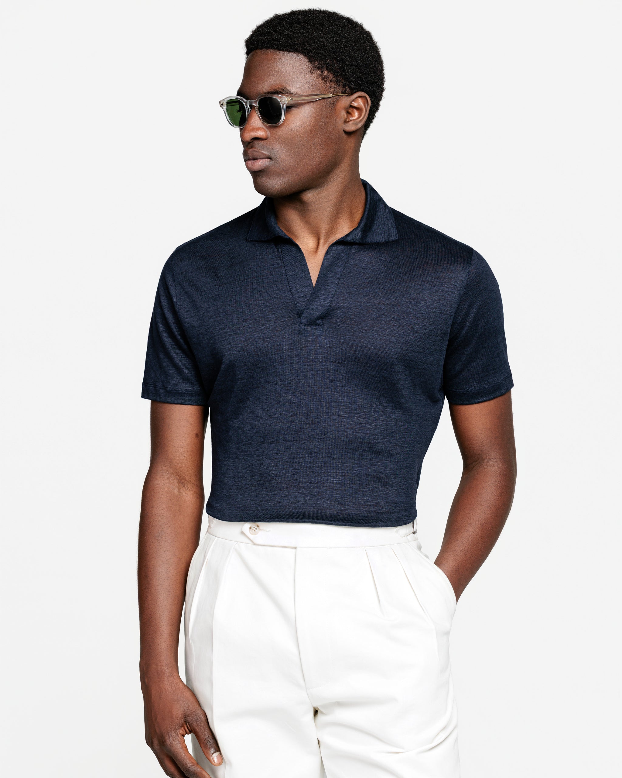 Polo senza bottoni manica corta tinta unita Blu 100% Masters of Linen | Filatori