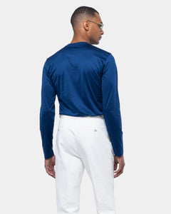 T shirt manica lunga tinta unita Blu Marino 100% Cotone egiziano | Filatori