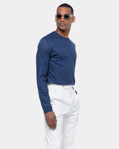 Blue Long Sleeved T-Shirt 100% European Linen | Filatori 