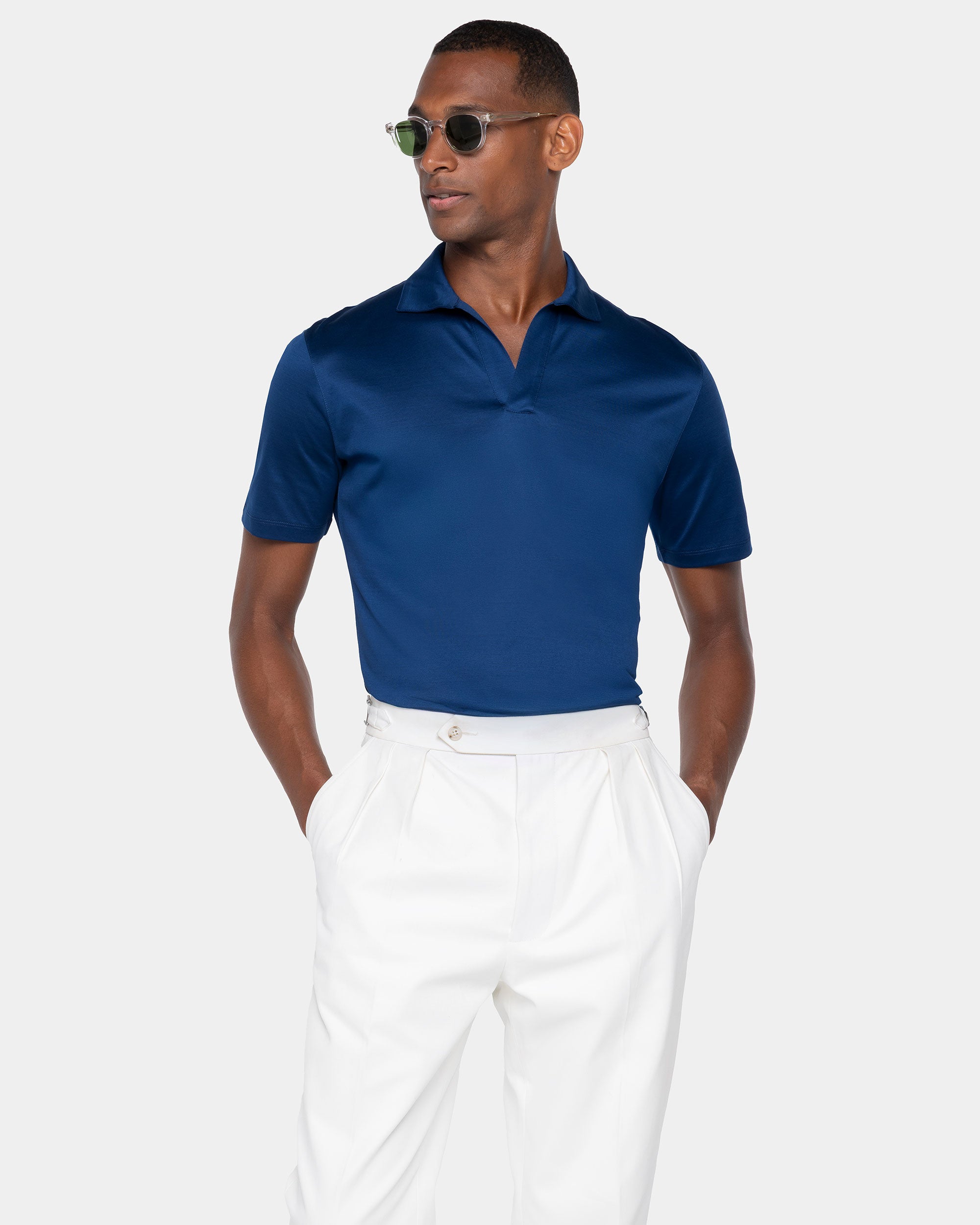 Blue Marine Short Sleeve Buttonless Polo 100% Egyptian Cotton | Filatori