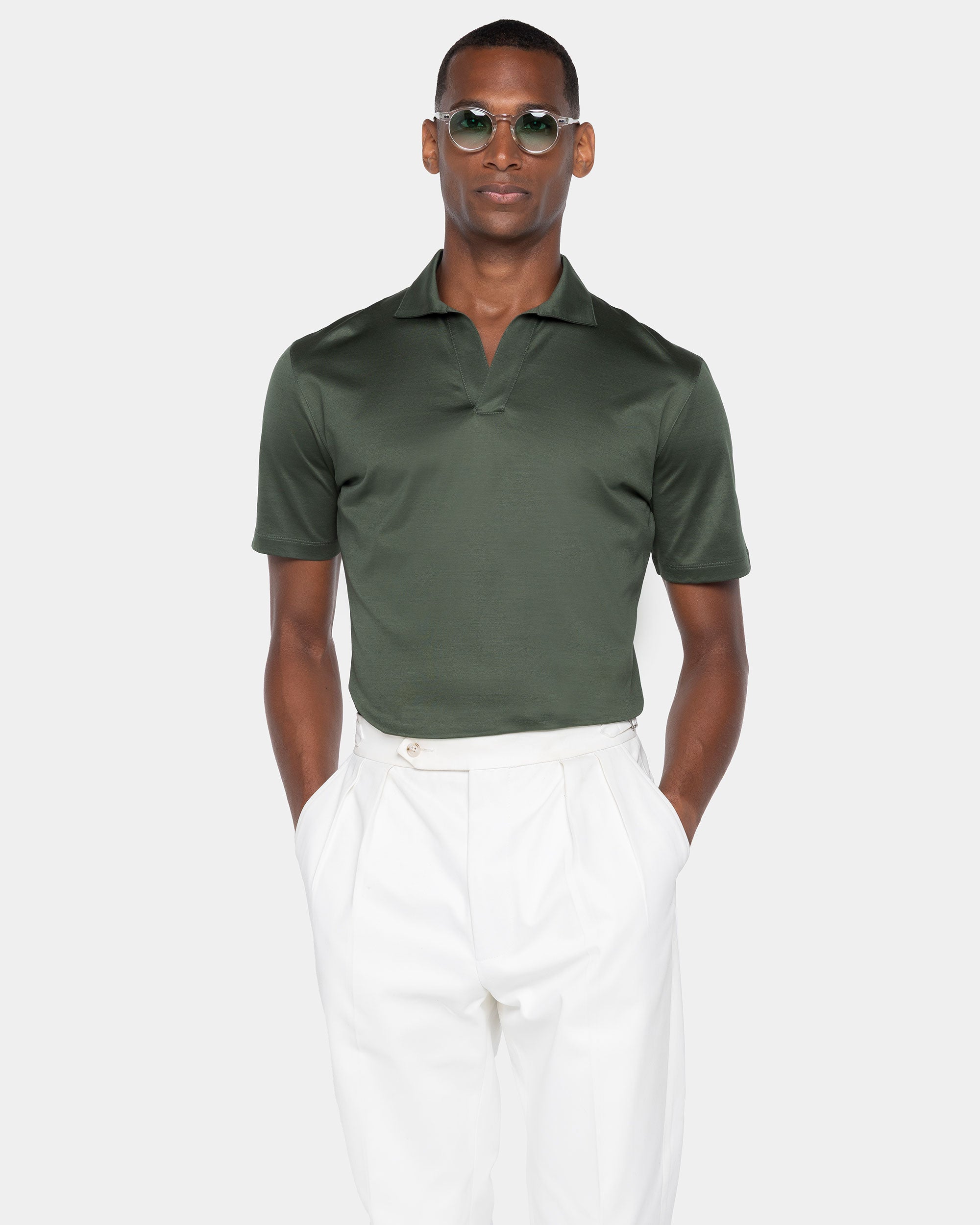 Military Green Short Sleeve Buttonless Polo 100% Egyptian Cotton | Filatori