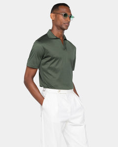 Military Green Short Sleeve Buttonless Polo 100% Egyptian Cotton | Filatori