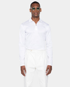Polo mezza zip manica lunga tinta unita Bianca 100% Cotone egiziano | Filatori