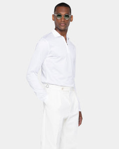 Polo mezza zip manica lunga tinta unita Bianca 100% Cotone egiziano | Filatori