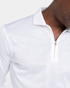 Polo mezza zip manica lunga tinta unita Bianca 100% Cotone egiziano | Filatori