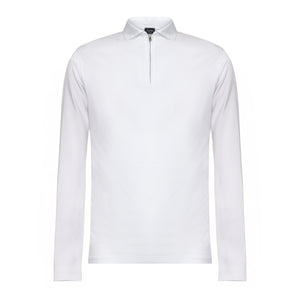 Polo mezza zip manica lunga tinta unita Bianca 100% Cotone egiziano | Filatori