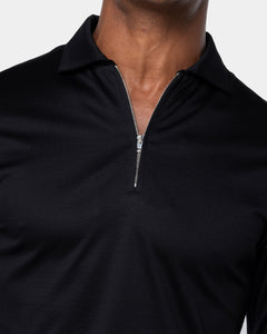 Black Long Sleeve Half Zip Polo 100% Egyptian Cotton | Filatori