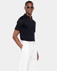 Black Short Sleeve Half Zip Polo 100% Egyptian Cotton | Filatori