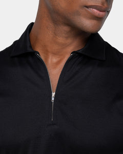 Black Short Sleeve Half Zip Polo 100% Egyptian Cotton | Filatori