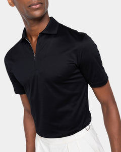 Black Short Sleeve Half Zip Polo 100% Egyptian Cotton | Filatori