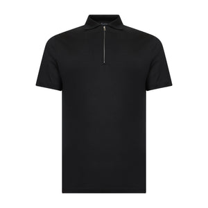 Black Short Sleeve Half Zip Polo 100% Egyptian Cotton | Filatori