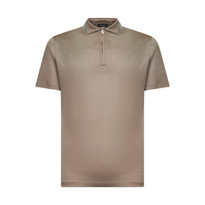 Taupe Short Sleeve Half Zip Polo 100% Egyptian Cotton | Filatori