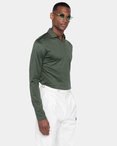 Military Green Long Sleeve Half Zip Polo 100% Egyptian Cotton | Filatori