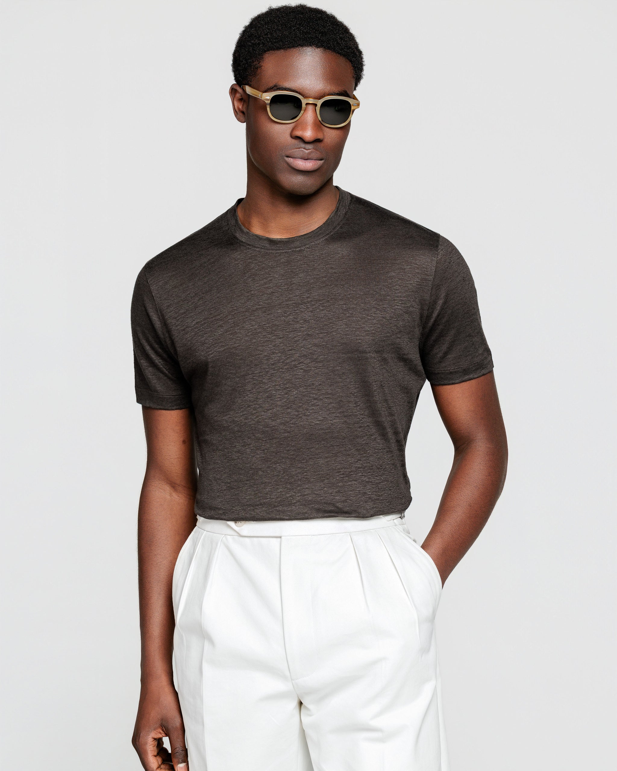 Brown Short Sleeve T-Shirt 100% Masters of Linen | Filatori 