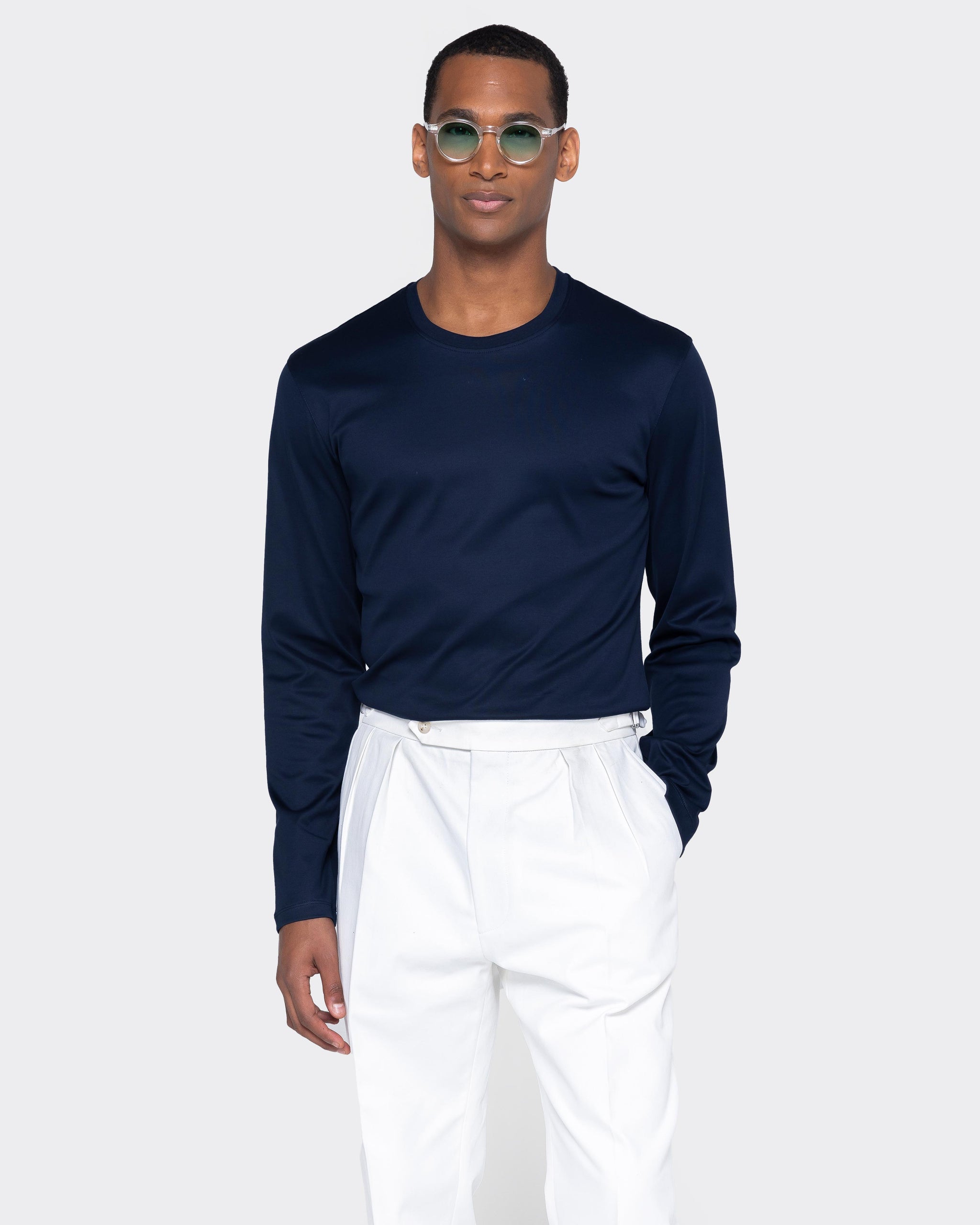 Blue Long Sleeve T-Shirt 100% Ultra-fine Supima Cotton | Filatori 