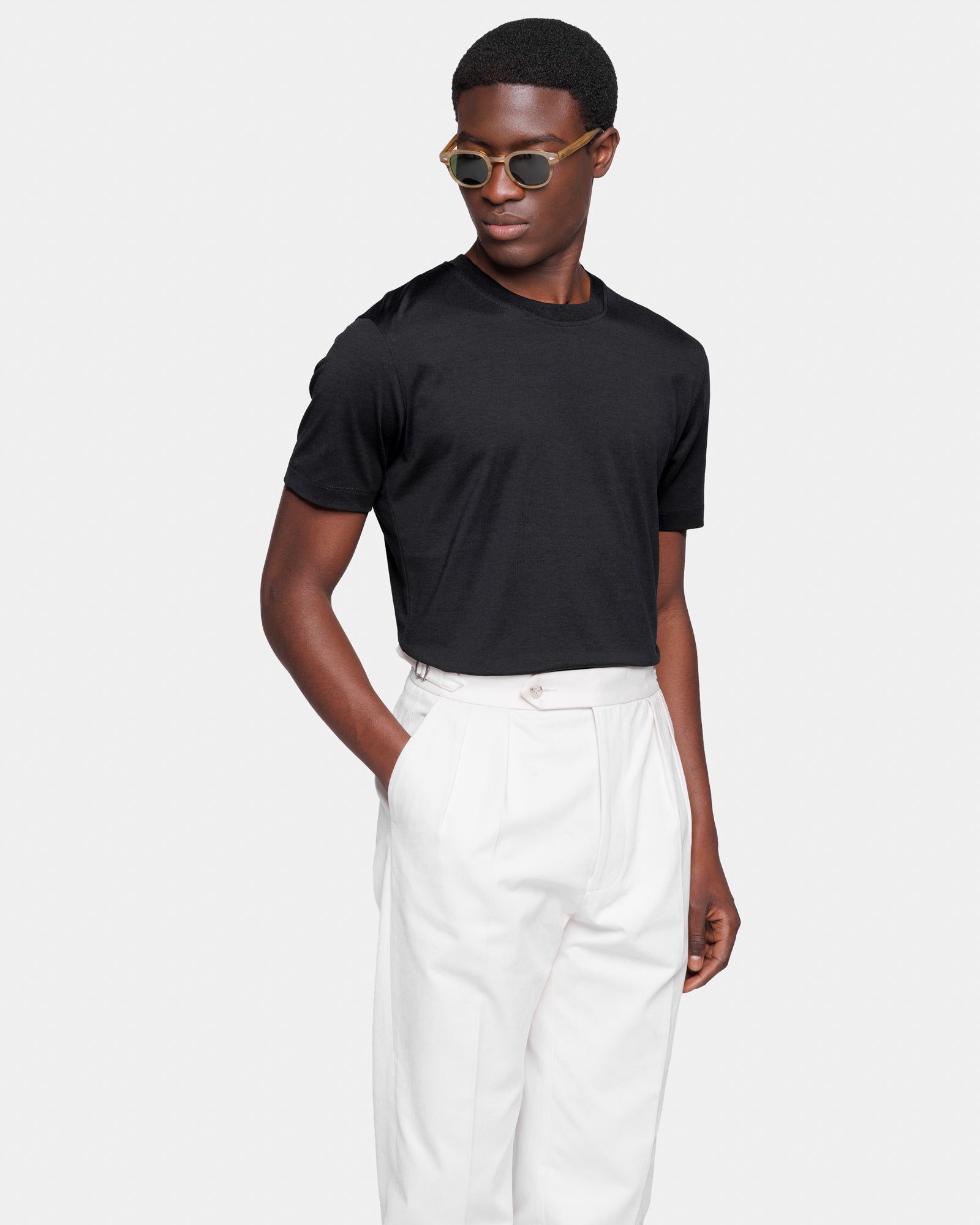 Black Soft Short Sleeve T-Shirt Silk Cotton | Filatori 
