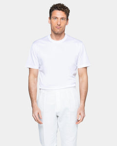 t shirt uomo tinta unita bianca manica corta classica con stile sartoriale in tessuto lucido 100% cotone pregiato su misura brand filatori fronte
